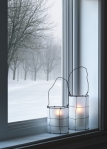 Cozy Lanterns And Winter Landscape Seen Through The Window